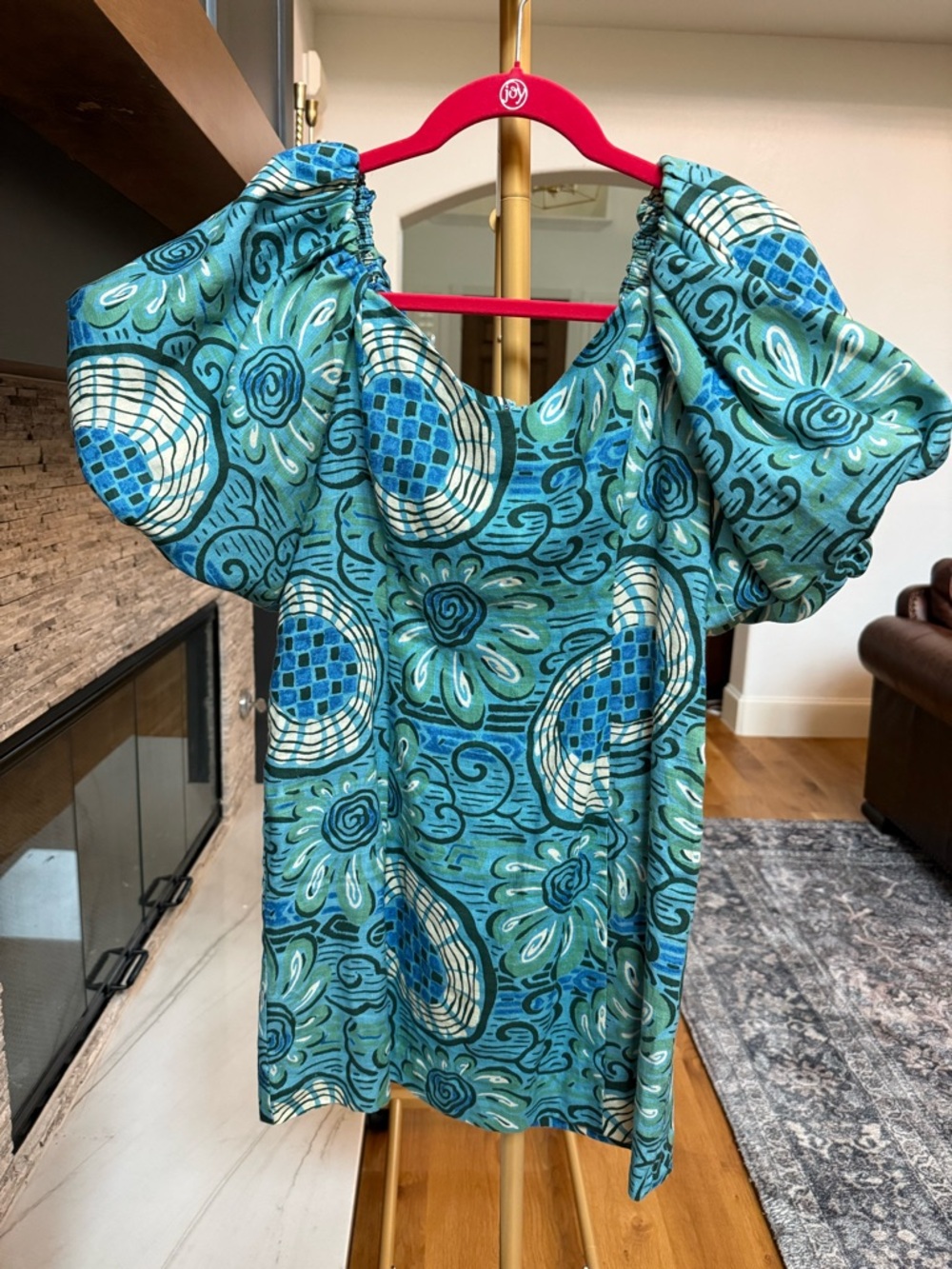 EUC RHODE Dali Puff Sleeve Linen Dress in Aquatic Bloom, size 6. Gorgeous!!